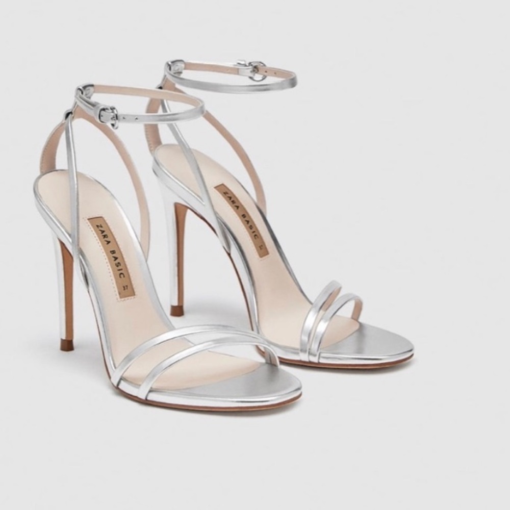Zara Silver Strappy Sandals Heels